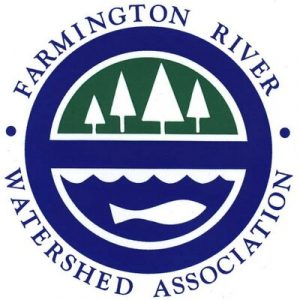 Farmington River Watershed Association logo - trees and fish in circle with org. name around it